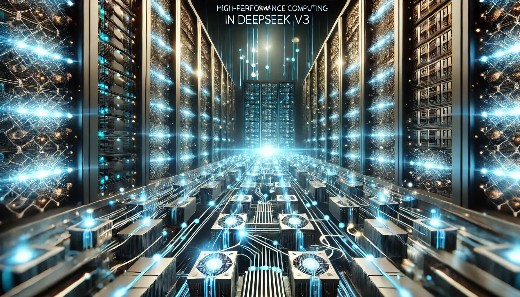 A high-tech visualization of High-Performance Computing (HPC) Co-Design, showing interconnected supercomputers and parallel processing units working in harmony.