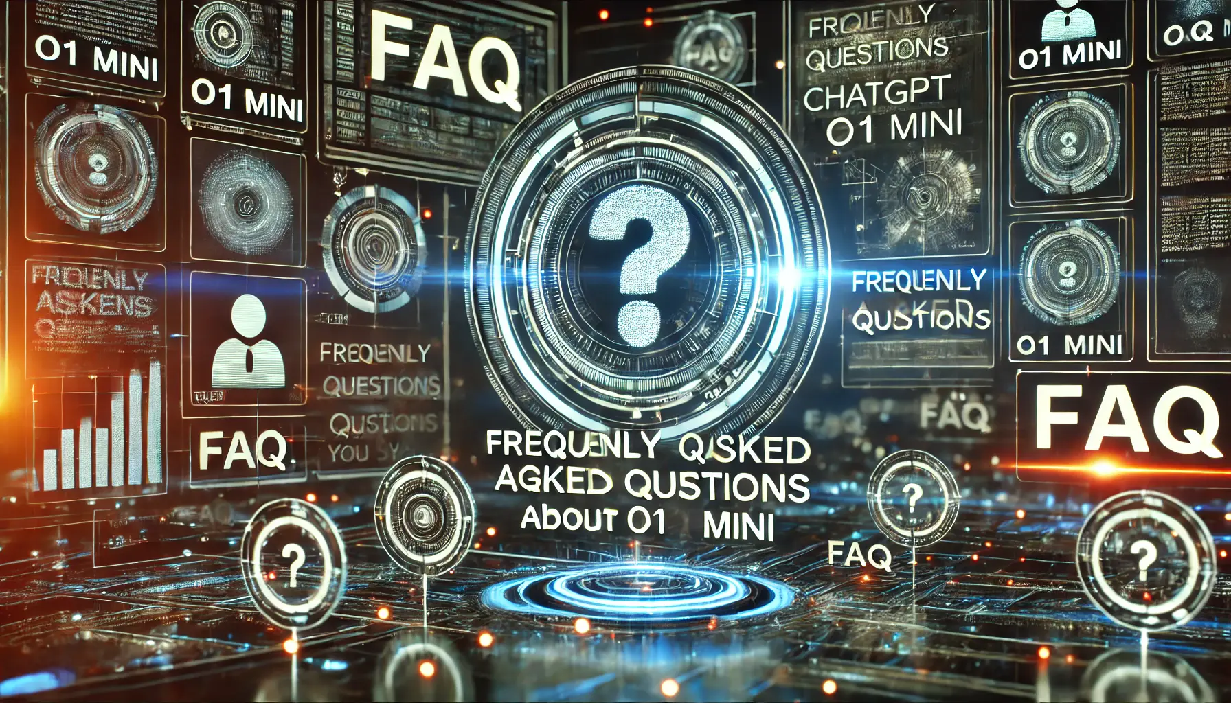 A high-tech digital workspace symbolizing a section dedicated to frequently asked questions about ChatGPT o1 mini.