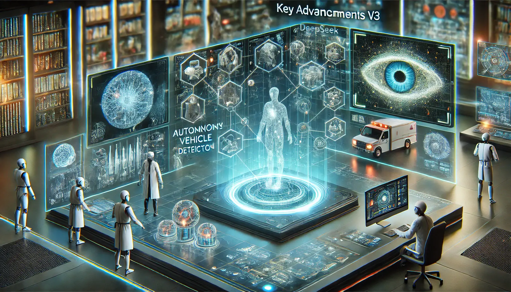 A futuristic AI system analyzing and interpreting complex visual data in medical imaging, autonomous vehicle detection, and smart surveillance.