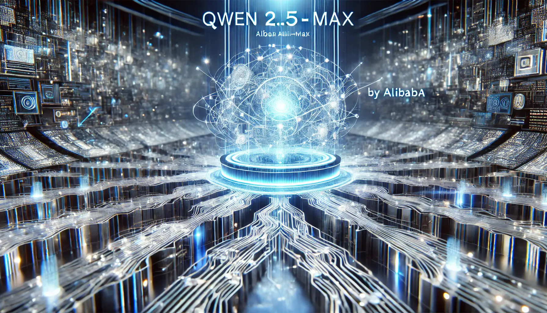 A high-performance AI model representing Qwen 2.5-Max by Alibaba, processing complex data and features.