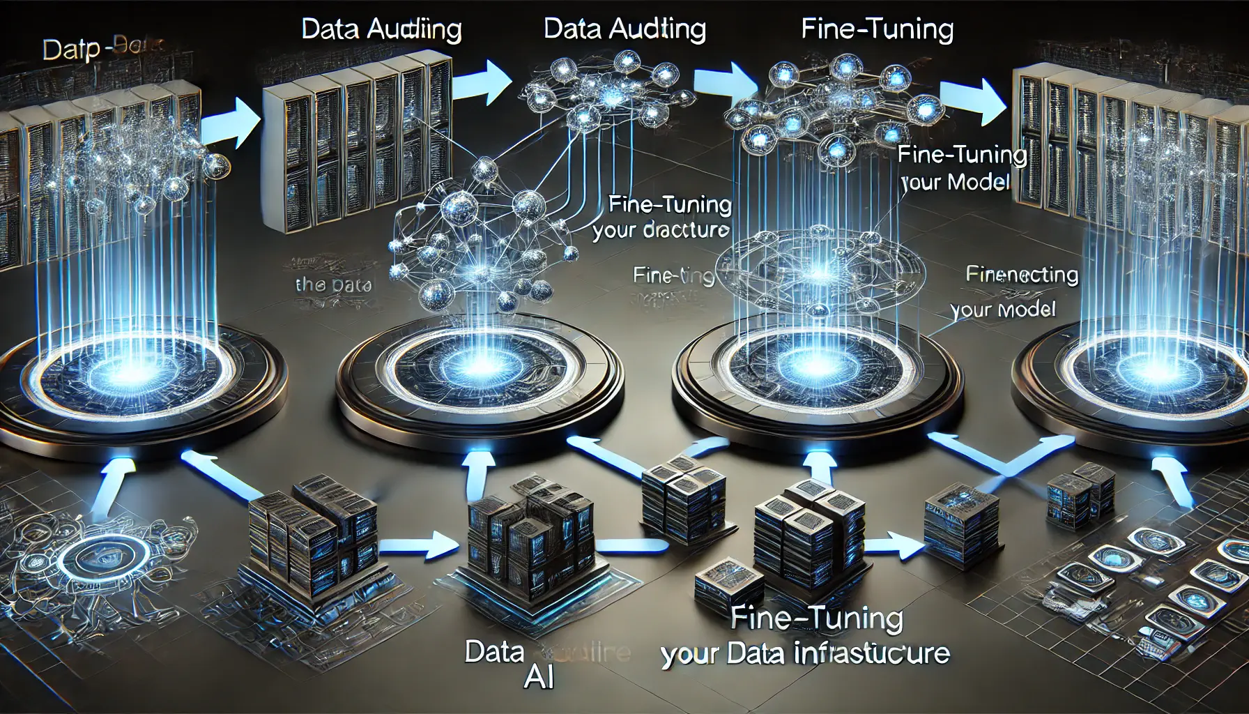 A futuristic visualization showing the steps to integrate DeepSeek R1, featuring interconnected systems and glowing neural networks symbolizing the integration process.