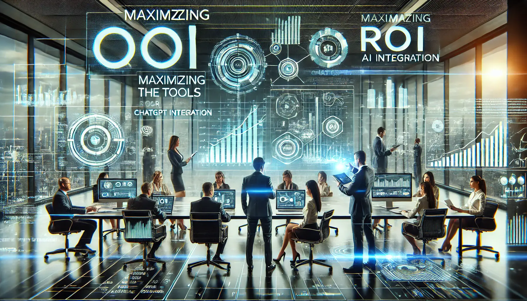 A futuristic business strategy session focused on maximizing ROI with ChatGPT o1 integration.