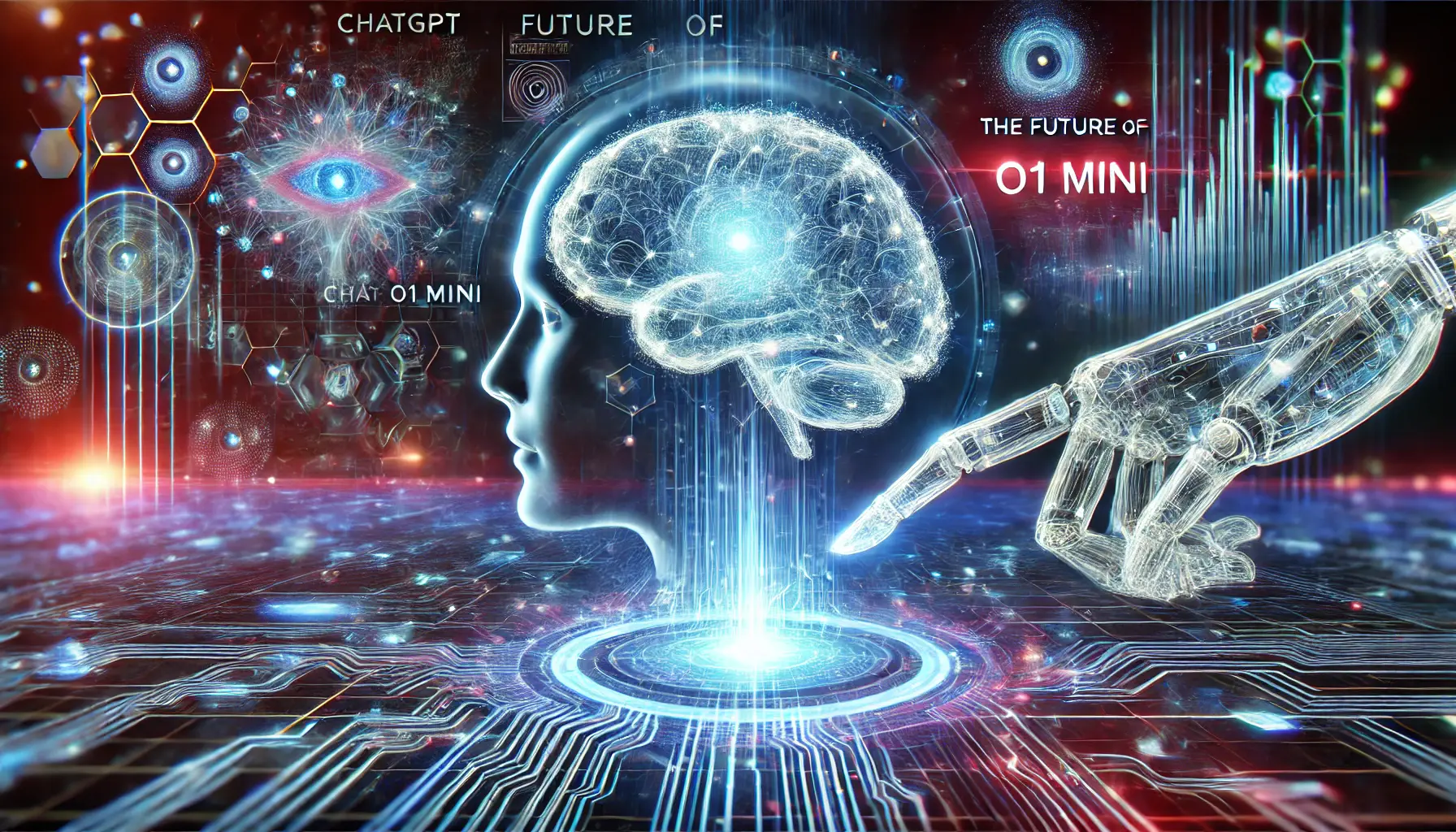 A futuristic digital brain surrounded by dynamic data streams and neural networks, representing the future growth and advancements of ChatGPT o1 mini.