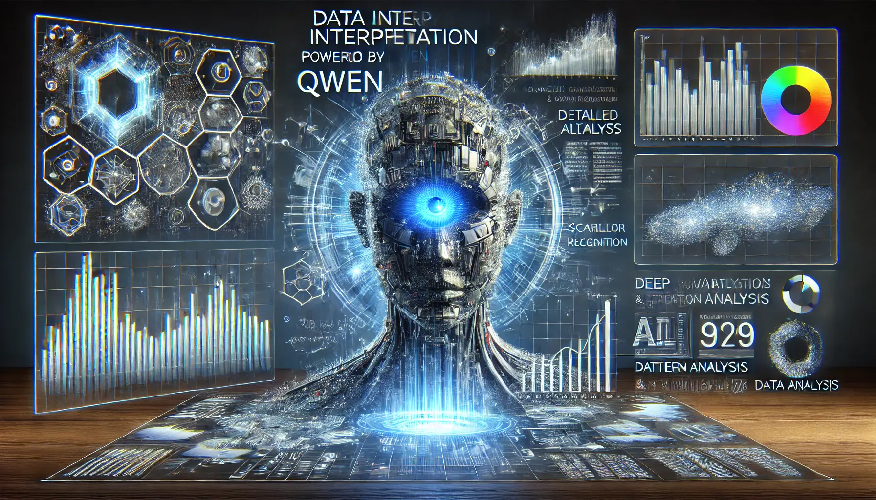 Advanced AI algorithms powered by Qwen processing complex datasets, uncovering hidden patterns and trends with data visualization tools like heatmaps, scatter plots, and correlation charts.