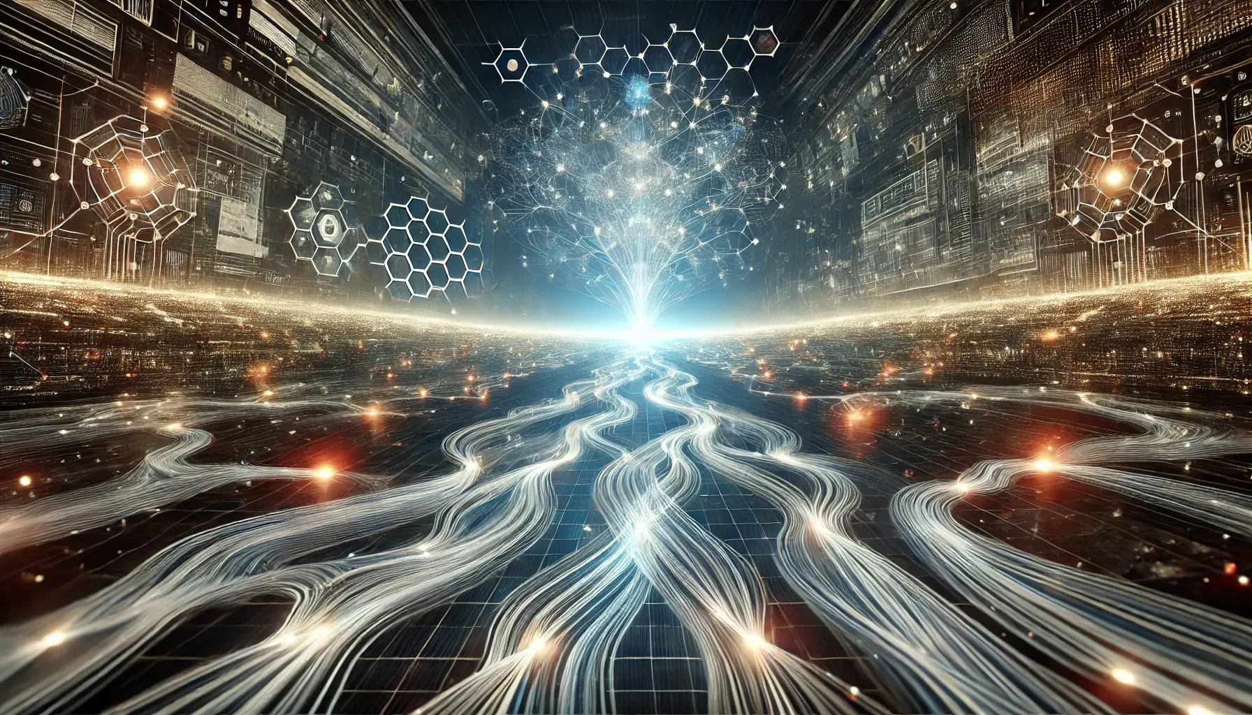 A futuristic visualization showing the evolving neural network of DeepSeek v3 surrounded by digital pathways, symbolizing future growth and innovation.