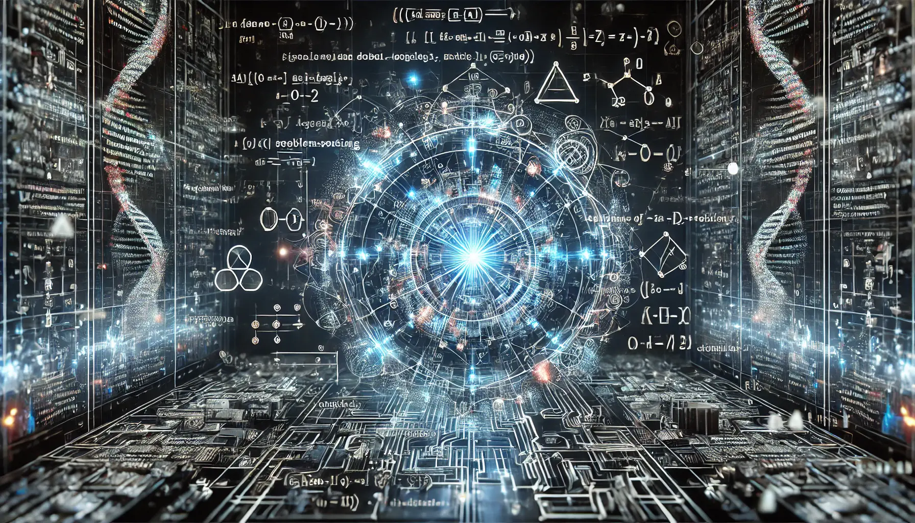 A futuristic digital representation of AI analyzing code and complex mathematical equations, symbolizing its advanced coding and reasoning abilities.