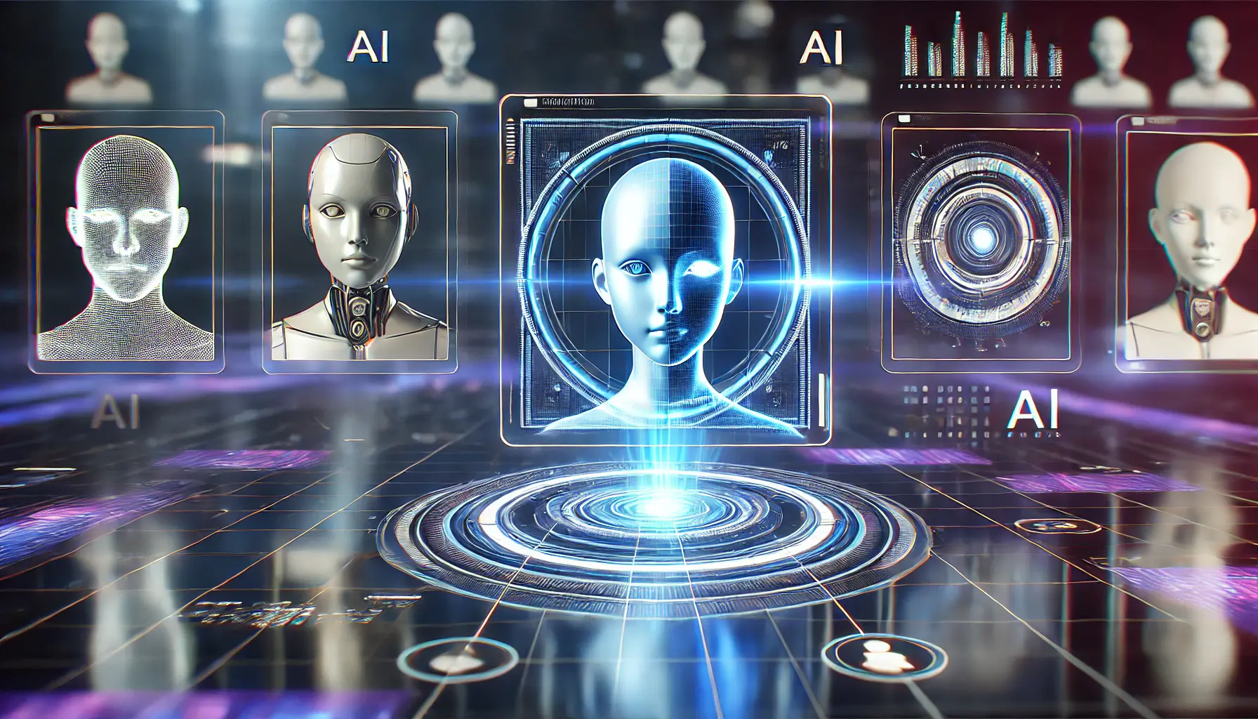 Futuristic AI interface showcasing a comparison of different AI models, with Qwen highlighted in a high-tech, holographic display.